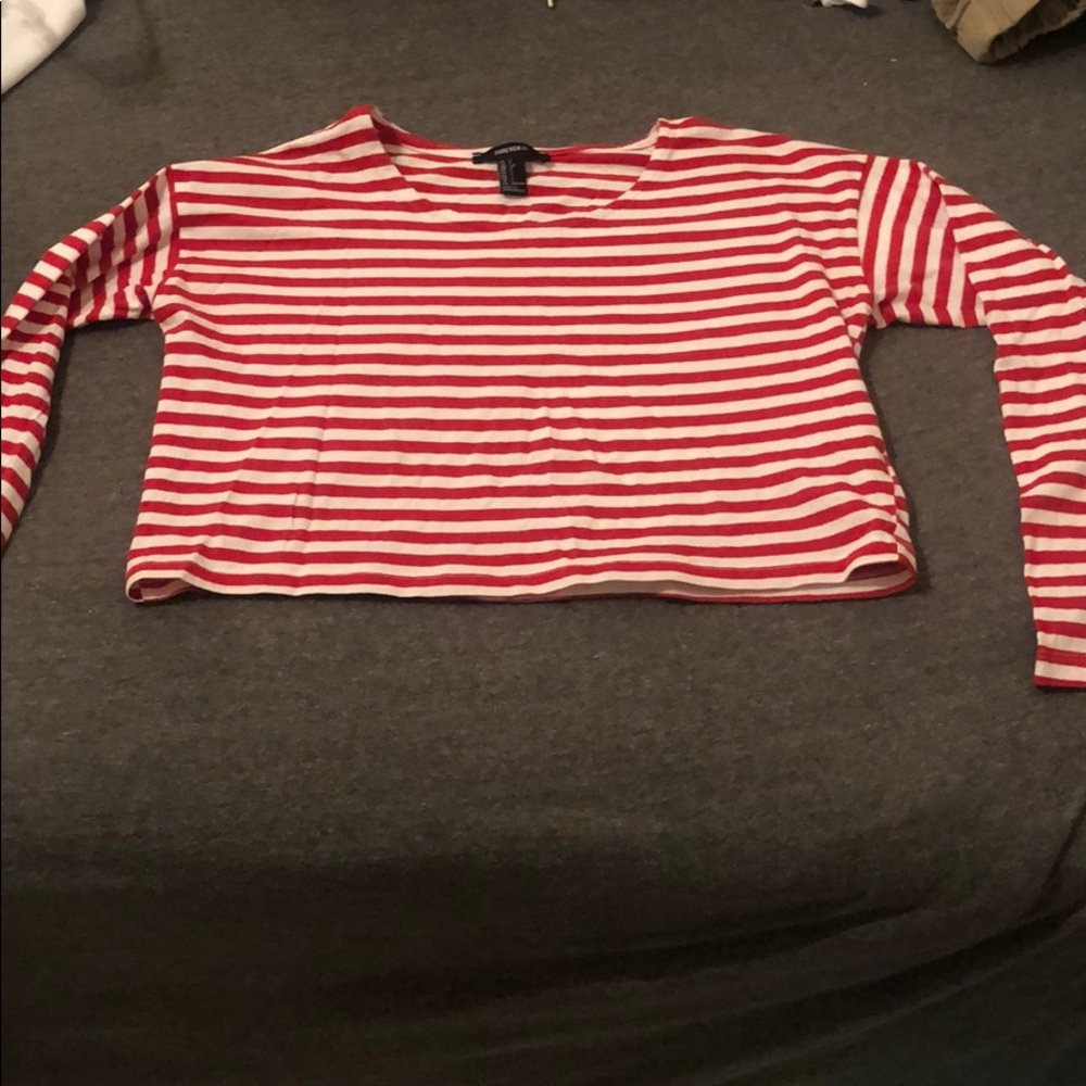 red and white striped long sleeve tee